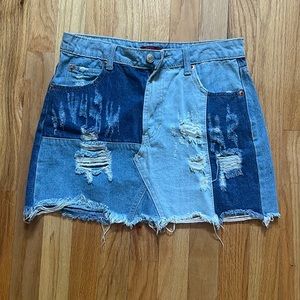 Mix Patterned Denim Skirt